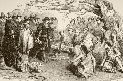 William Penn fa un trattato con gli indiani Delaware o Lenape nel 1682 da English School