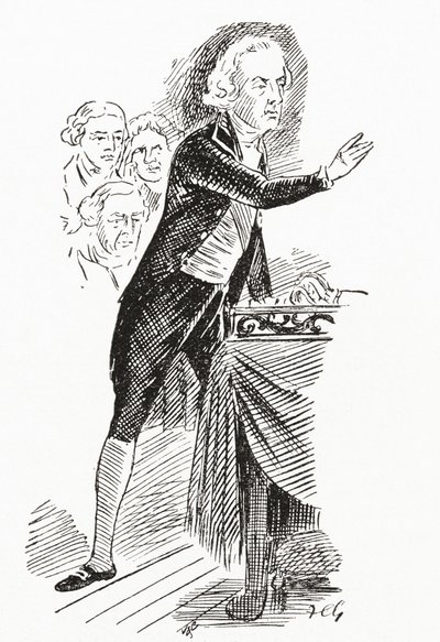 William Pitt il Giovane che si rivolge alla Camera dei Comuni da English School