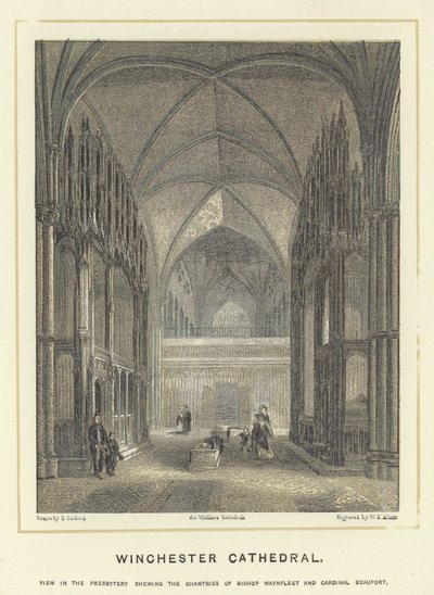 Cattedrale di Winchester, vista nel presbiterio che mostra i cenotafi del Vescovo Waynfleet e del Cardinale Beaufort da English School
