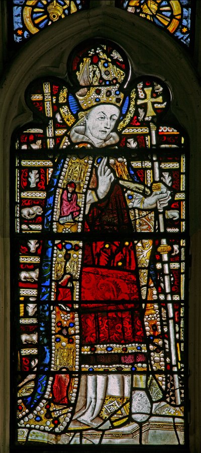 Finestra Ew raffigurante San Tommaso Becket con gioielli di vetro incastonato da English School