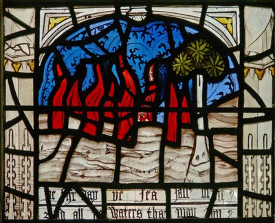 Finestra N3 raffigurante gli Ultimi Quindici Giorni del Mondo (la finestra del Pryke of Conscience): il mare prende fuoco da English School