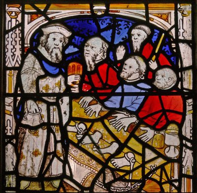 Finestra N4 che raffigura le opere di misericordia: visitare i prigionieri da English School