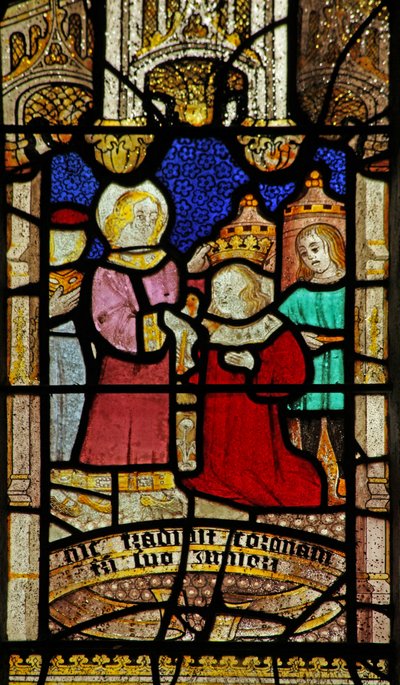 Vetrata n5 raffigurante San Neot dona la sua corona al fratello minore da English School