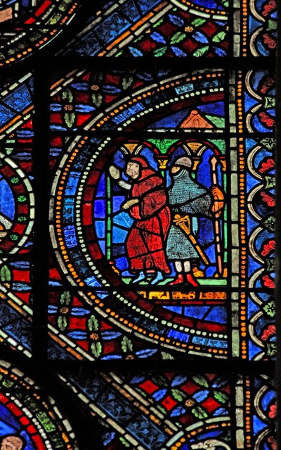 Scena dalla vita di San Tommaso Becket: un cavaliere armato e un monaco da English School
