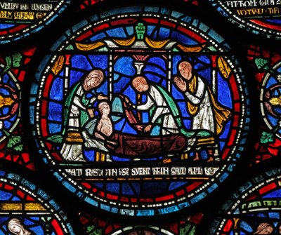 Scena da una finestra miracolosa di San Tommaso Becket: Cicely di Plumstead(?) si alza sulla sua bara da English School