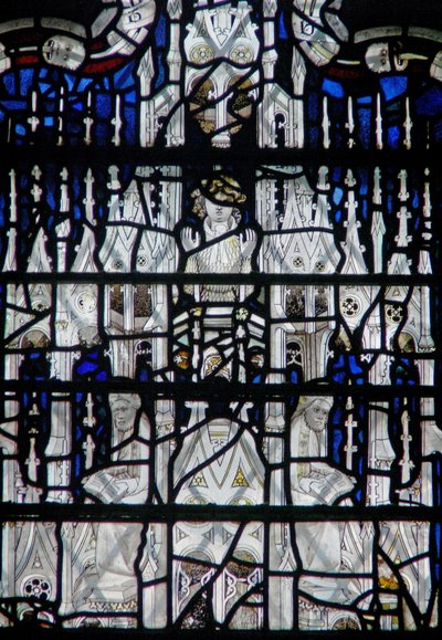 Finestra w6 raffigurante un baldacchino con figure da English School
