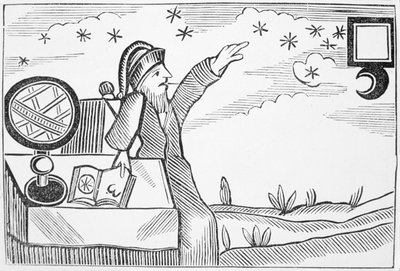 Mago che consulta la luna e le stelle, illustrazione da una raccolta di chapbook sull