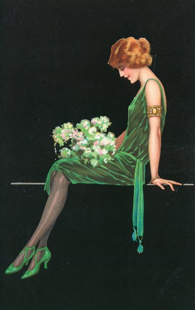 Donna in un vestito verde da English School