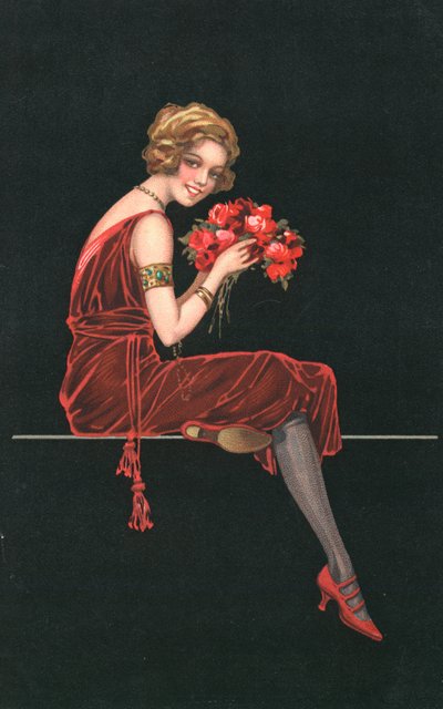 Donna in un vestito rosso da English School