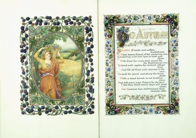 Donna con il cesto del raccolto (verso) e manoscritto illuminato con versi da 