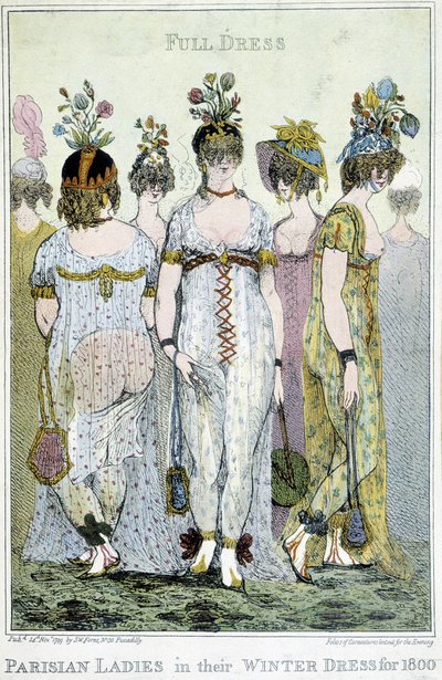 Meraviglioso: donne parigine nei loro abiti invernali per il 1800, cartone animato inglese da English School
