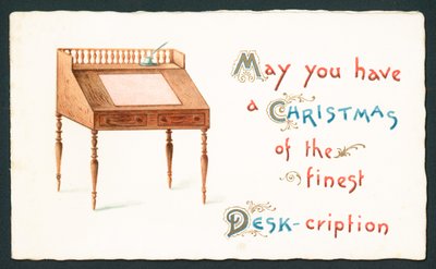 Scrivania di legno, biglietto di Natale da English School
