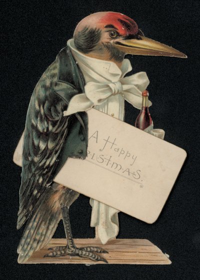 Picchio vestito da cameriere, biglietto di auguri di Natale da English School