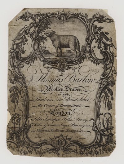 Drapieri di lana, Thomas Barton, biglietto da visita da English School