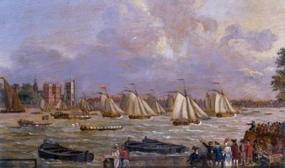 Yacht della flotta di Cumberland in gara al largo del Lambeth Palace, 1775 da English School