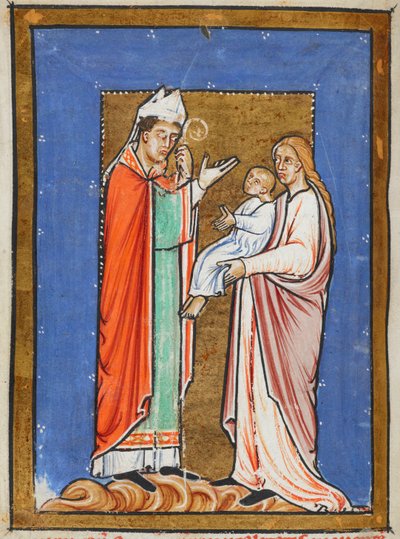St. Cuthbert guarisce un bambino dalla peste, illustrazione dalla 