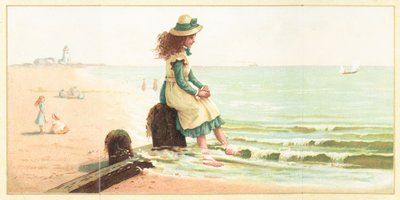 Giovane ragazza che immerge i piedi nel mare da English School
