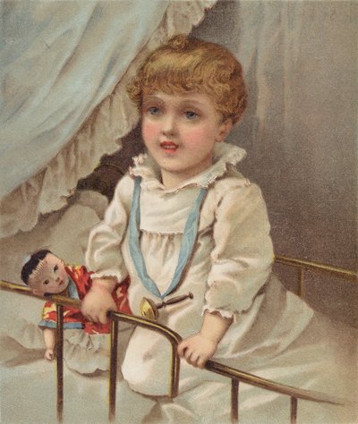 Bambino piccolo in una culla da English School