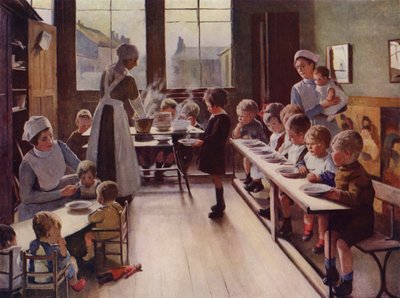 Bambini piccoli a pranzo in un asilo nido da English School