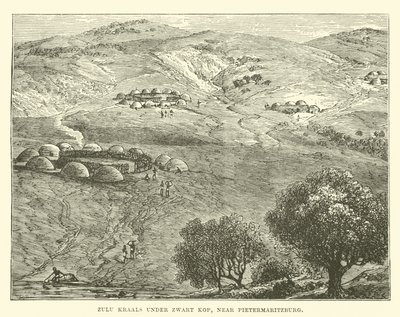 Kraal Zulu sotto Zwart Kop, vicino a Pietermaritzburg da English School