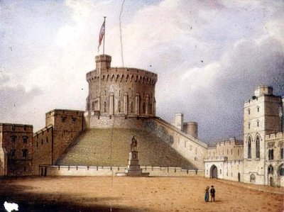 Placca di Worcester raffigurante la Torre Rotonda, Castello di Windsor, una di una coppia, c.1830-40 da Enoch Doe