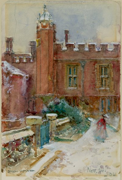 Una figura nella neve a Hampton Court Palace, 24 novembre 1904 da Enoch Ward