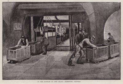 Rimozione dei vagoni vuoti di carbone in fondo a un pozzo minerario da Enoch Ward