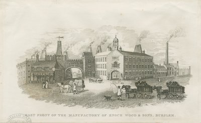 Burslem - fabbrica di Enoch Wood & Sons: incisione in acciaio da Enoch Wood