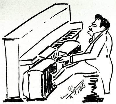 Autocaricatura del cantante lirico Enrico Caruso alla pianola da Enrico Caruso
