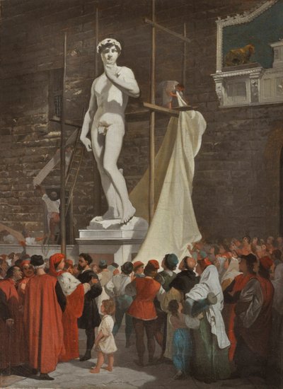 Michelangelo che svela la statua del David, 1863 circa (olio su tela) da Enrico Pollastini