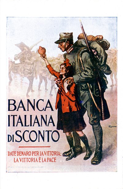 Prima Guerra Mondiale: manifesto italiano che incoraggia un prestito nazionale da Enrico della Lionne