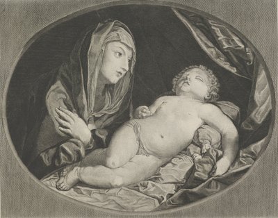 La Vergine con le braccia incrociate sul petto che guarda il bambino Gesù dormiente, 1770-1834 da Ephraim Gottlieb Krüger