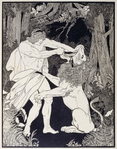 Disegno di Sansone che combatte un leone (incisione) da Ephraim Moses Lilien