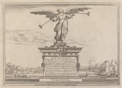 Pagina di dedica con statua della Fama da Ercole Bazicaluva