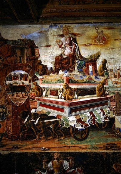 (dettaglio) Il Carro di Maia, da Settembre: Il Trionfo di Vulcano, dalla Stanza dei Mesi, 1467-70 da Ercole de Roberti