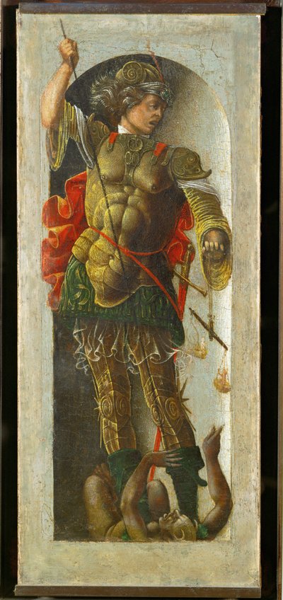 San Michele, colonna di un altare per San Vincenzo Ferrier, dipinto per Bologna da Francesco Cossa ... da Ercole de Roberti