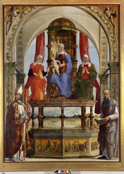 Vergine in trono col Bambino, Santi Anna, Elisabetta, Agostino e Beato Pietro degli Onesti da Ercole de Roberti