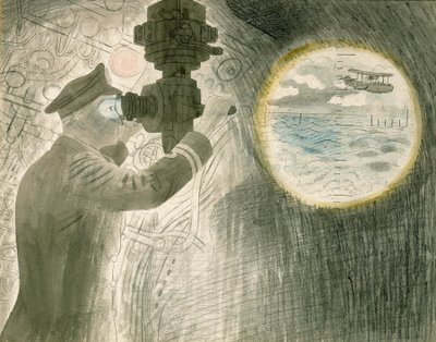 Un ufficiale di sottomarino che guarda attraverso il periscopio da Eric Ravilious