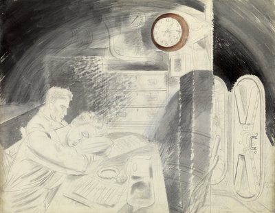 La cabina degli ufficiali superiori di un sottomarino. Serie a matita di Eric Ravilious, imbarcato su un sottomarino durante la Seconda Guerra Mondiale da Eric Ravilious