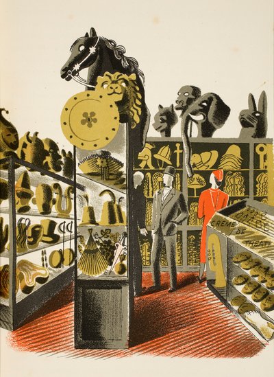 Negozio di costumi e oggetti di scena teatrali, illustrazione da 