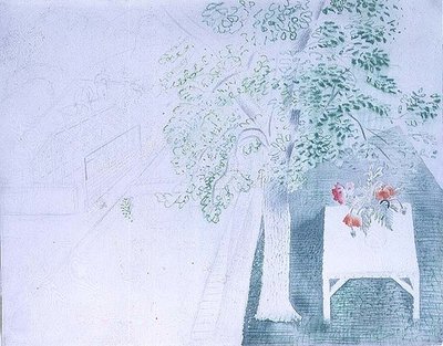 Vaso di papaveri sotto un albero da Eric Ravilious