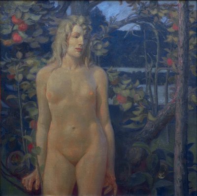 Nudo femminile in piedi nel paesaggio da Erich Erler Samaden
