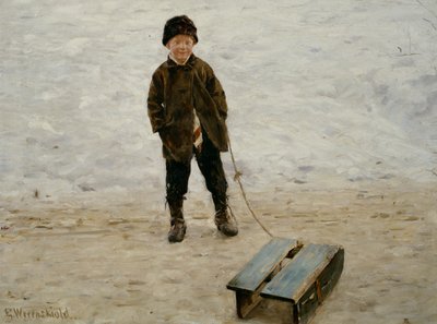 Ragazzo di Briskeby con slitta da Erik Theodor Werenskiold