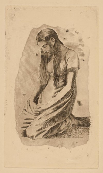 Giovane ragazza inginocchiata da Erling Eckersberg