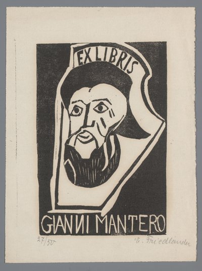 Ex libris di Gianni Mantero da Erna Levy Friedländer (signed by artist)