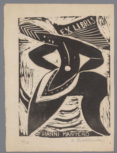 Ex libris di Gianni Mantero da Erna Levy Friedländer (signed by artist)