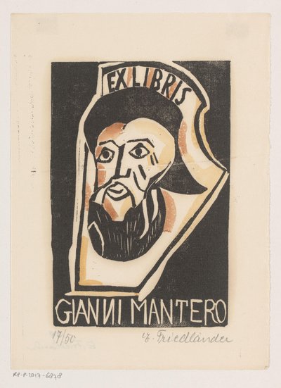Ex libris di Gianni Mantero da Erna Levy Friedländer (signed by artist)