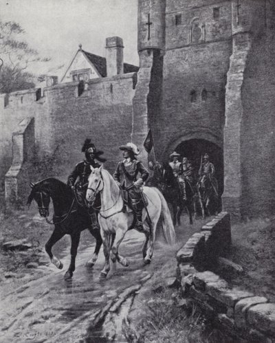 Oliver Cromwell con il suo esercito a Bootham Bar, York quando Carlo II cercò di reclamare il trono nel 1650 da Ernest (after) Crofts