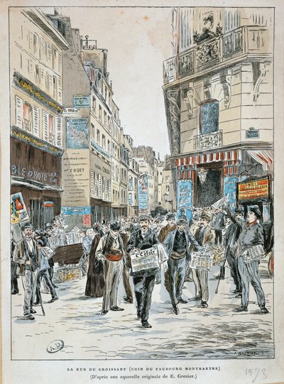 Francia, Parigi, Venditore di giornali in rue du Croissant all