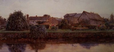 Una casa e edifici agricoli vicino a un fiume da Ernest Arthur Rowe